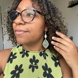 2 Tier Beaded Dangle Earrings with Druzy Stone